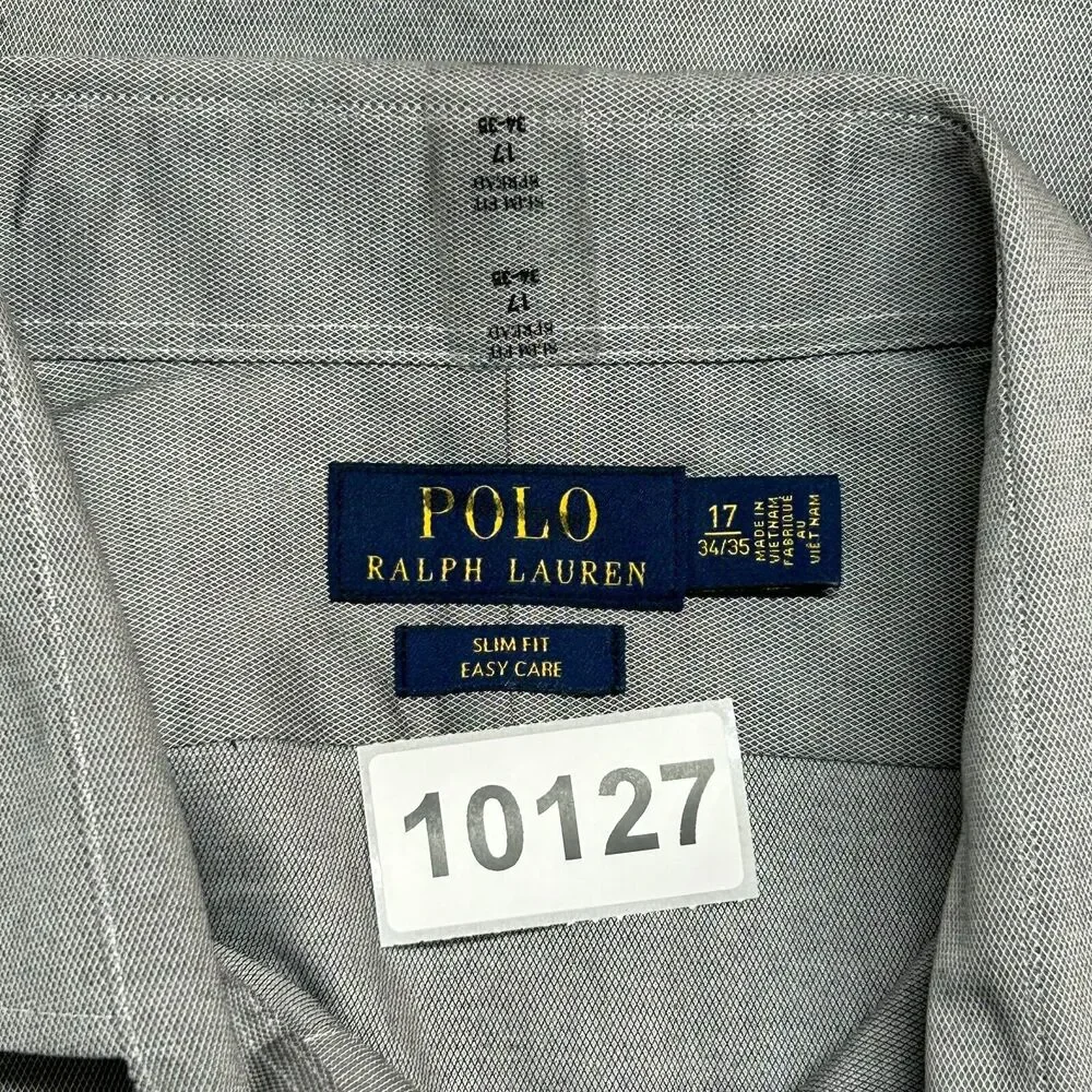 Polo Ralph Lauren Shirt Mens 17 34/35‎ Gray Button Up Long Sleeve Spread Collar